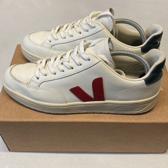 Veja V-12 leather Sneakers White/red/navy US 9 - Picture 3 of 7